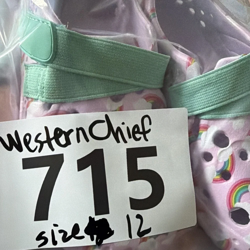 Western Chief Kids Rainbow Cloud Water Shoe Purple EVA Clogs Hook Loop Strap NEW